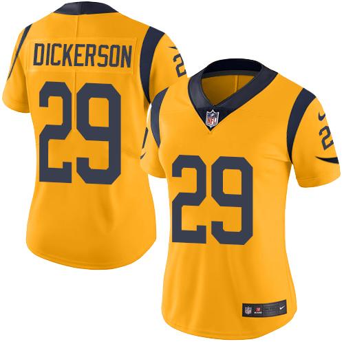 Nike Rams #29 Eric Dickerson Gold Women's Stitched NFL Limited Rush Jersey - Click Image to Close